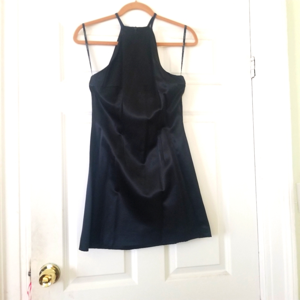 Vintage Bebe Satin a line Halter Mini Dress
